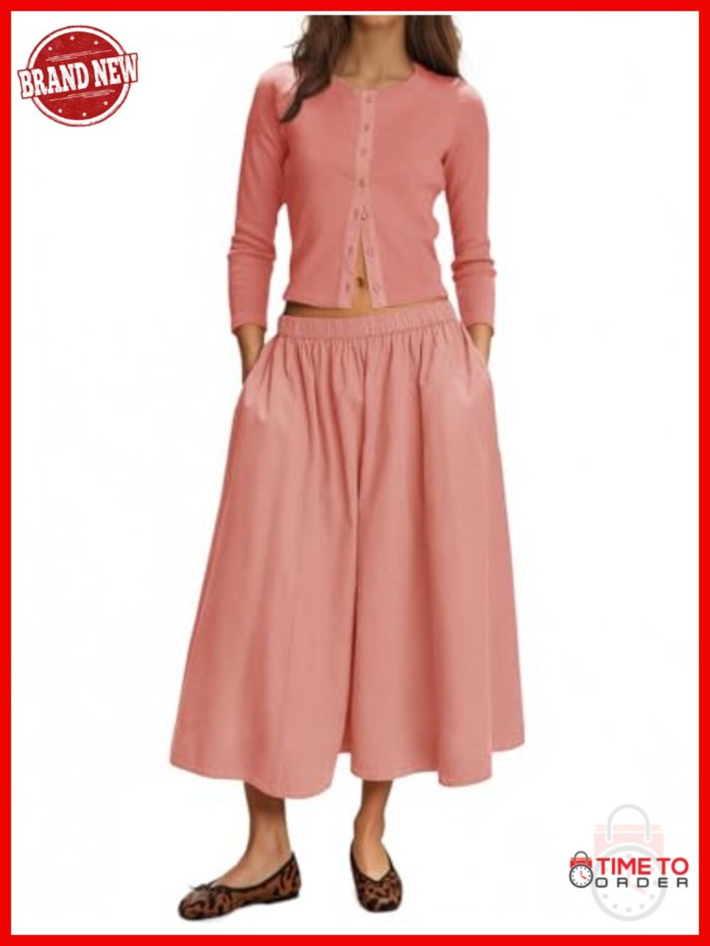 Womens 2 Piece Skirt Set Ribbed Knit Cardigan & Midi Skirt Lounge Outfit